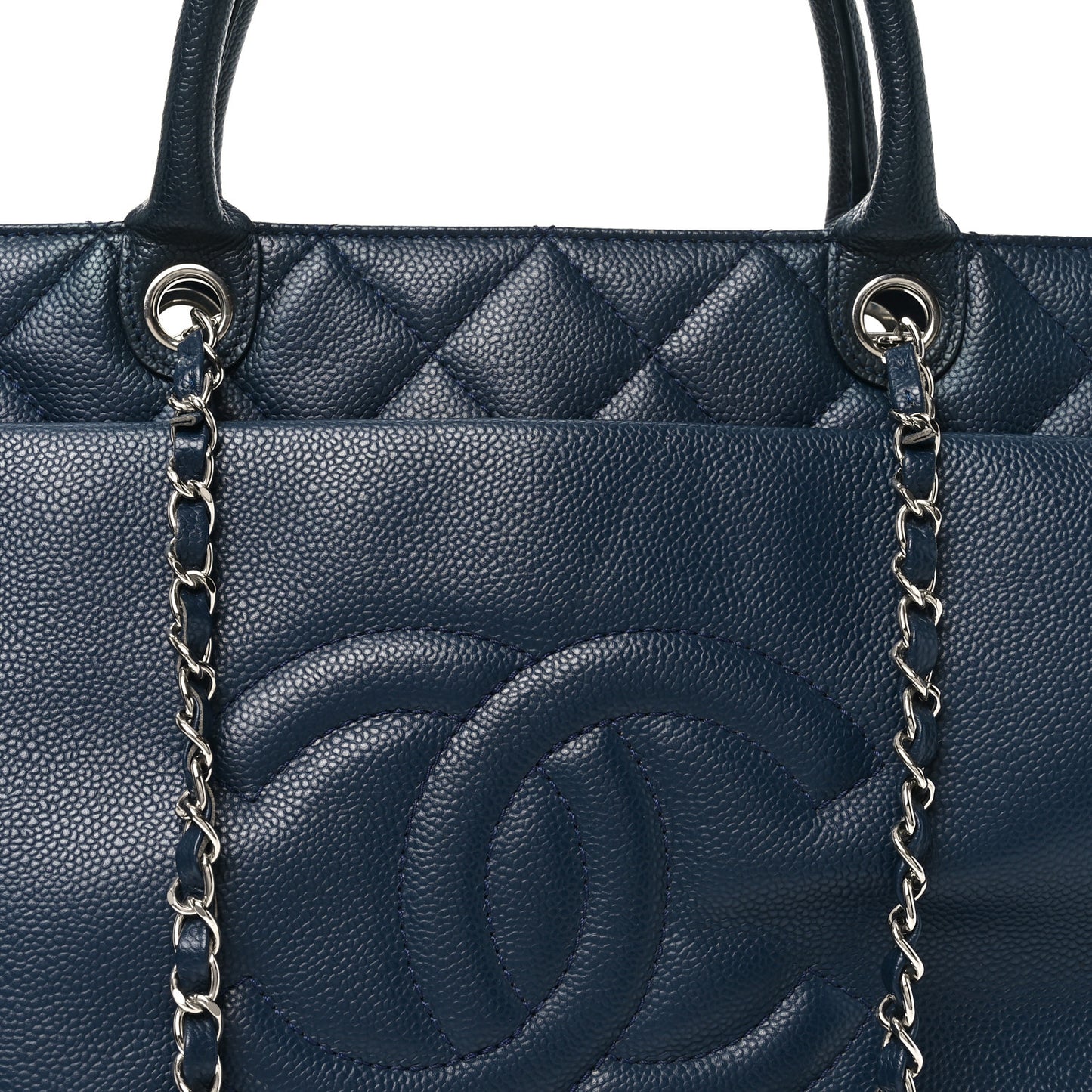 Caviar Large Soft CC Top Handle Tote Navy Blue