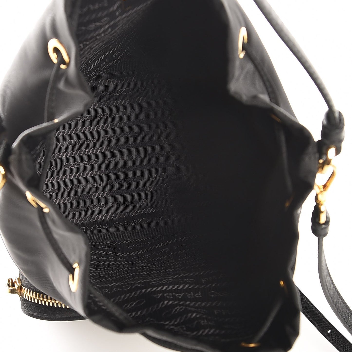 Saffiano Tessuto Nylon Mini Bucket Crossbody Bag Black