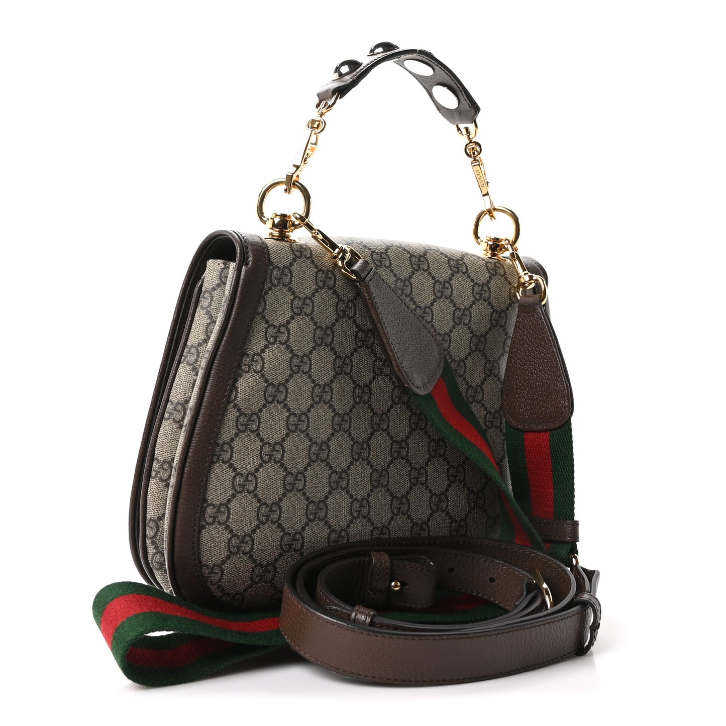 GG Supreme Monogram Textured Dollar Calfskin Web Medium Blondie Top Handle Shoulder Flap Bag Beige Ebony New Acero