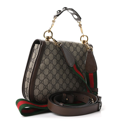Gucci GG Supreme Monogram Textured Dollar Calfskin Web Medium Blondie Top Handle Shoulder Flap Bag Beige Ebony New Acero 3 of 10