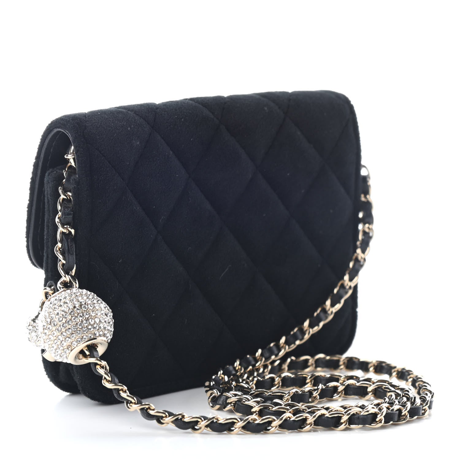 Chanel Velvet Quilted Pearl Crush Clutch With Chain Black 3 of 9