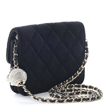 Chanel Velvet Quilted Pearl Crush Clutch With Chain Black 3 of 9