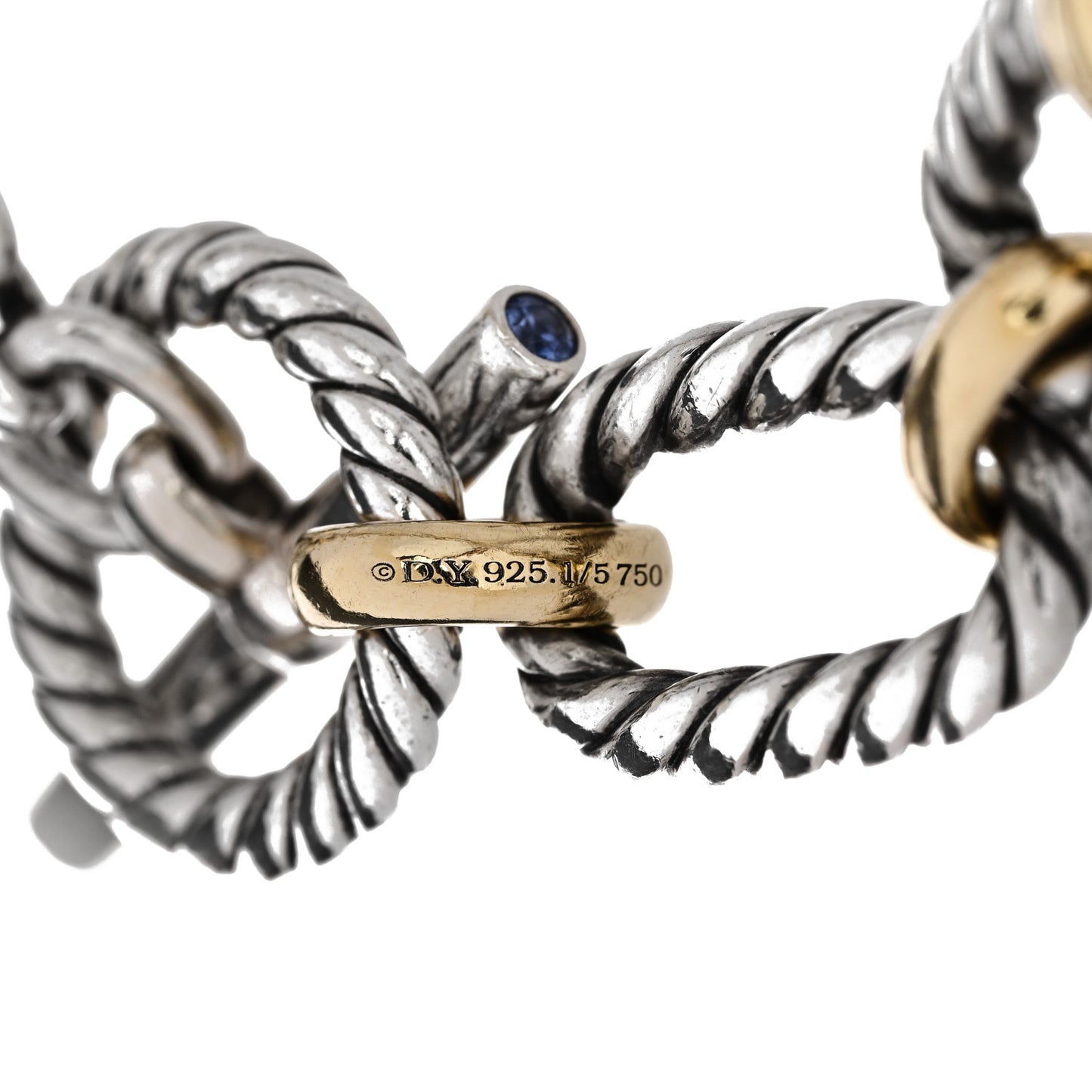 Sterling Silver 18K Yellow Gold Blue Sapphire 12.5mm Cushion Link Bracelet