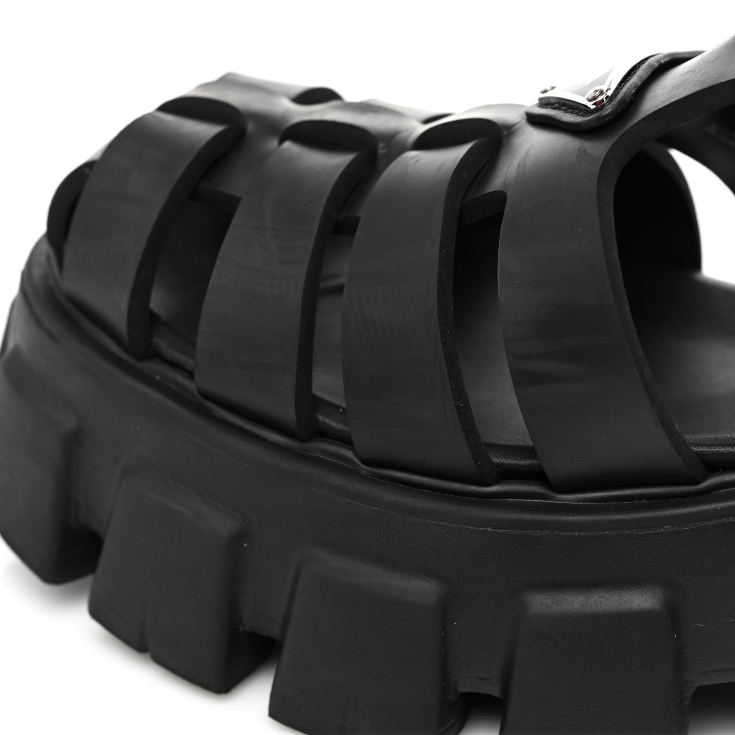 Prada Foam Rubber Triangle Logo Monolith 55mm Cage Sandals 39 Black 10 of 13