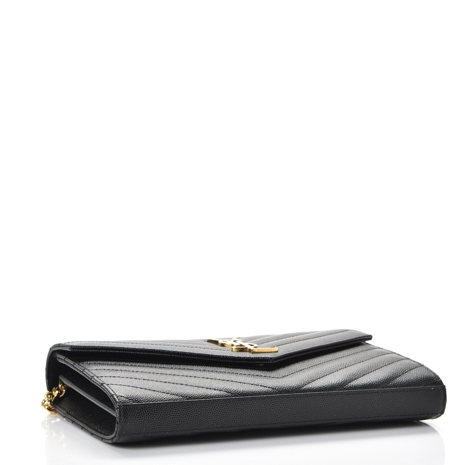 Saint Laurent Grain De Poudre Matelasse Chevron Monogram Chain Wallet Black 4 of 7