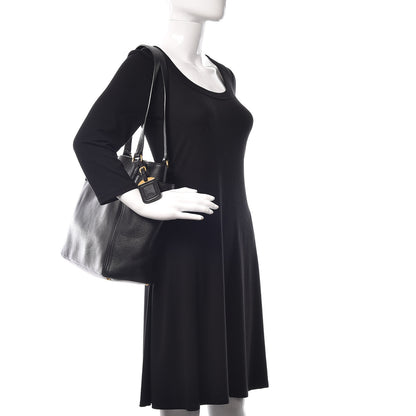 Prada Vitello Daino Side Pocket Tote Black 2 of 12