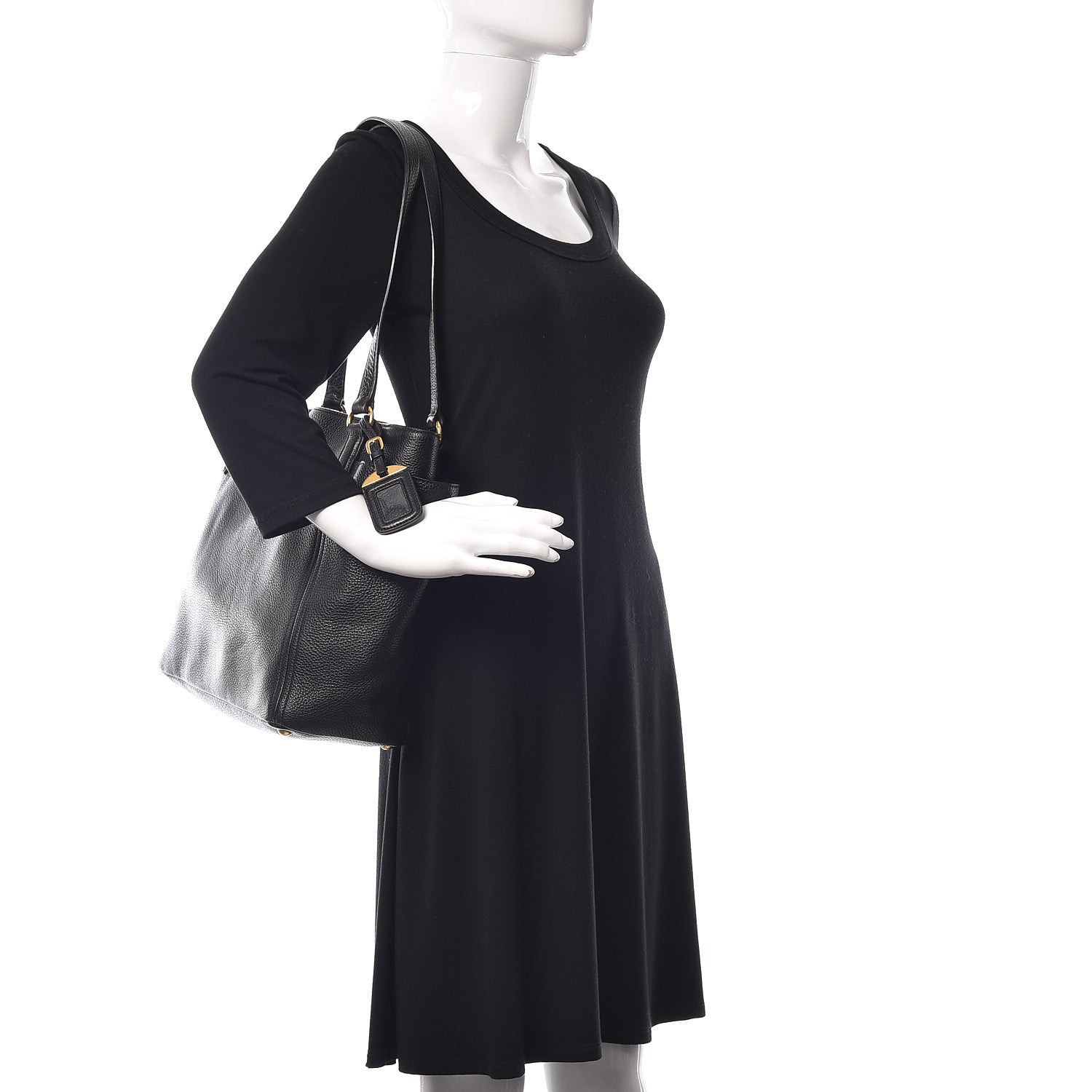 Prada Vitello Daino Side Pocket Tote Black 2 of 12