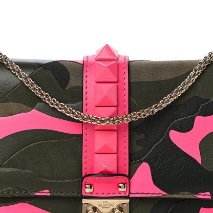 Valentino Garavani Nappa Canvas Camouflage Medium Glam Lock Rockstud Flap Fuxia Fluo 8 of 14