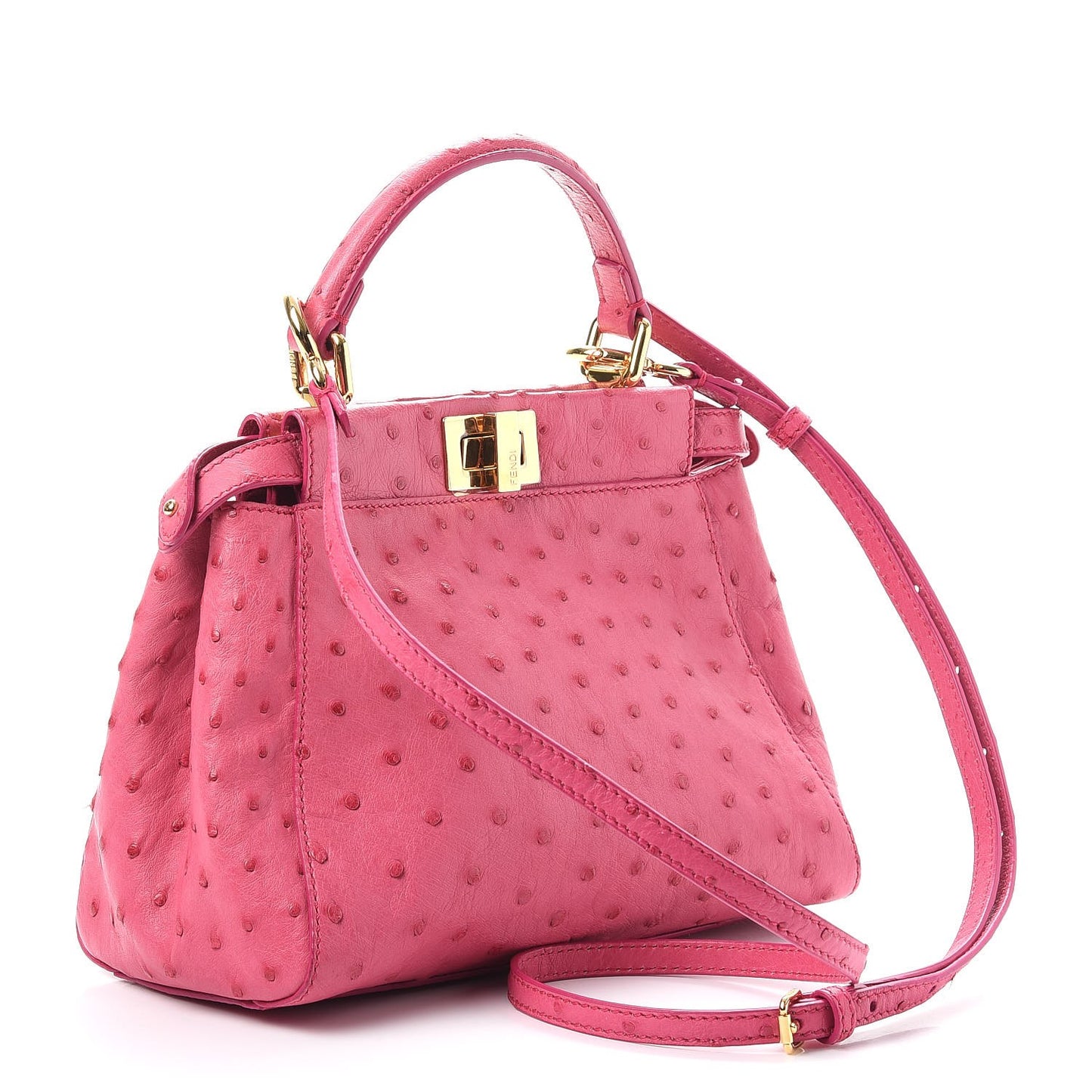Ostrich Shiny Nappa Mini Peekaboo Iconic Satchel Fuchsia