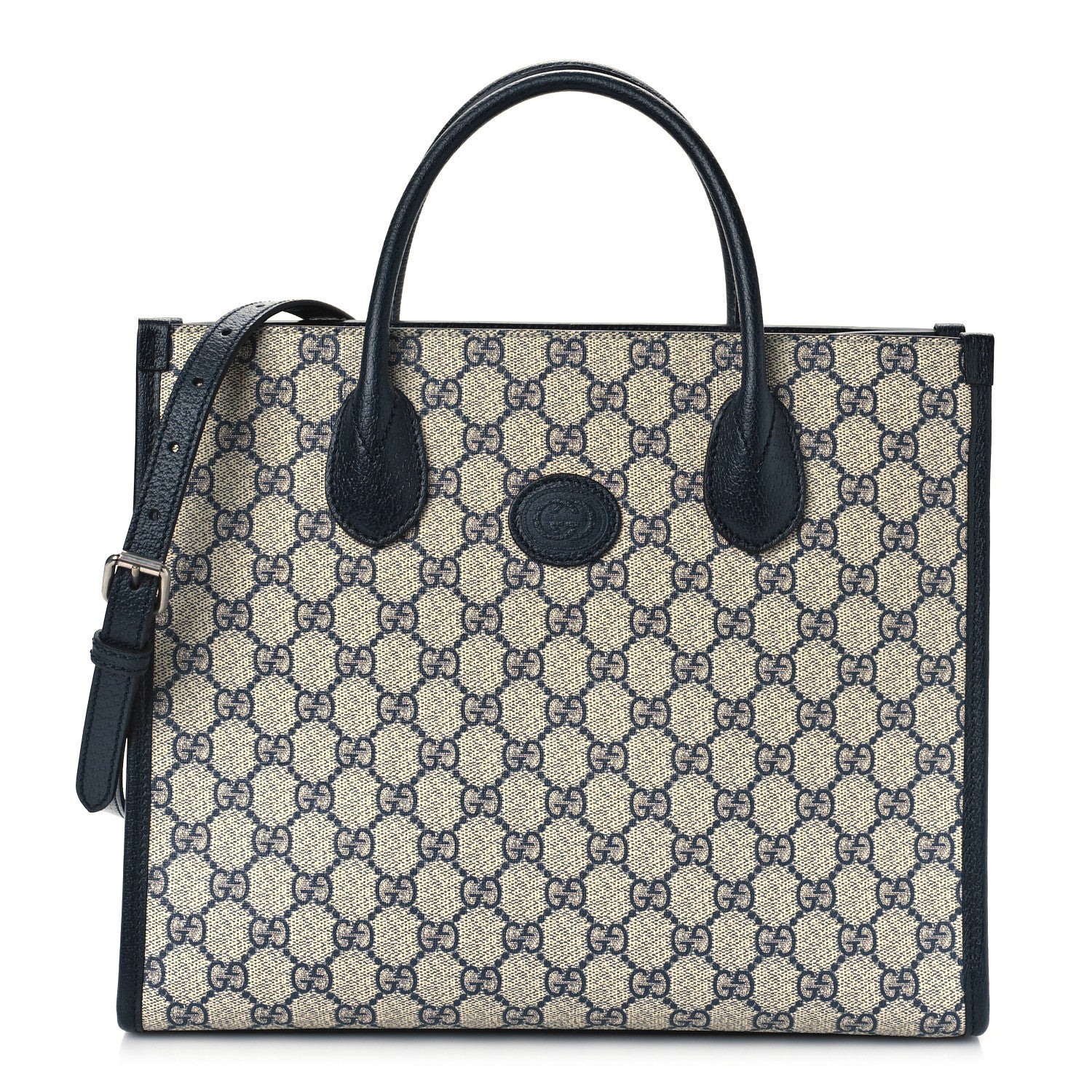 Gucci GG Supreme Monogram Textured Dollar Calfskin Small Retro Interlocking G Tote Bag Beige Blue 1 of 8