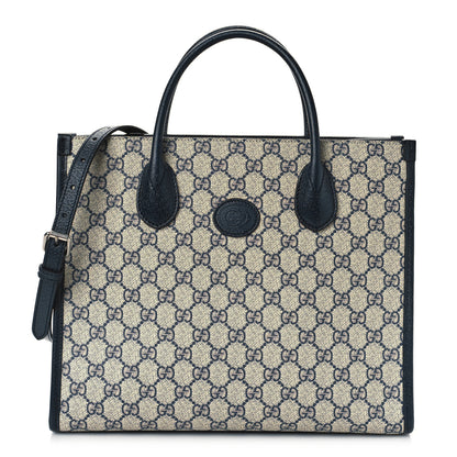 Gucci GG Supreme Monogram Textured Dollar Calfskin Small Retro Interlocking G Tote Bag Beige Blue 1 of 8