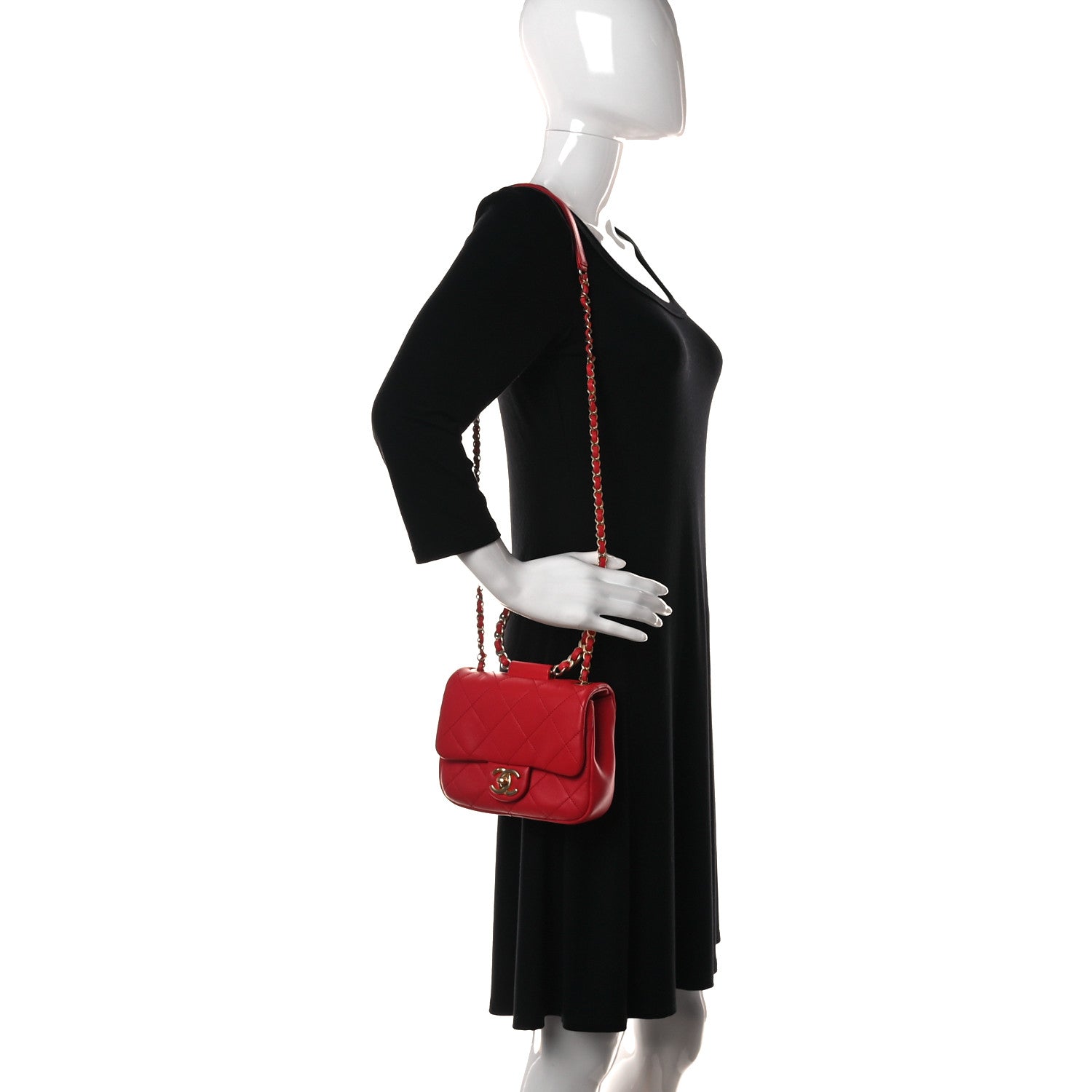 Chanel Lambskin Quilted Small In The Loop Handle Flap Bag Red 2 of 11