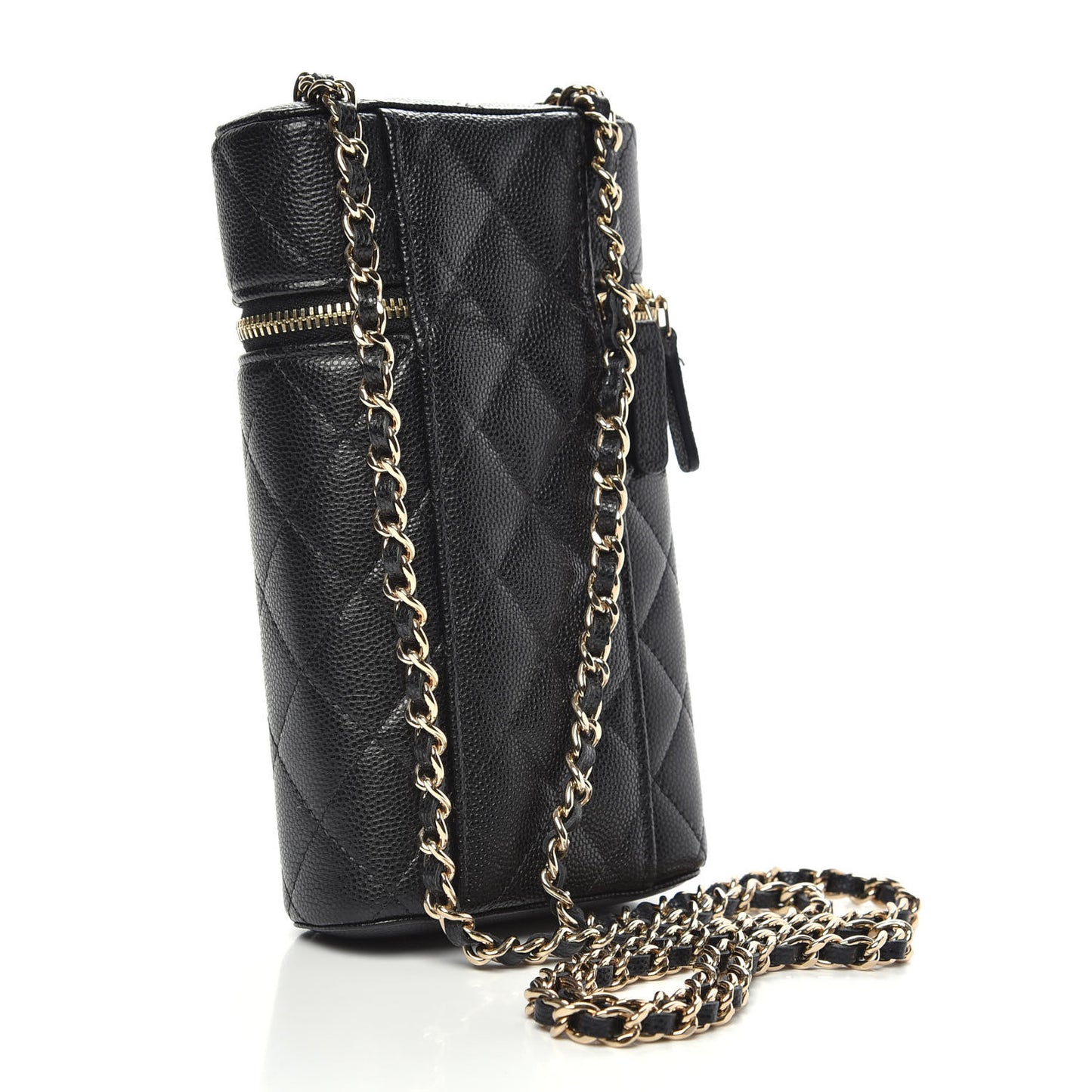 Caviar Quilted Phone Holder With Chain Black