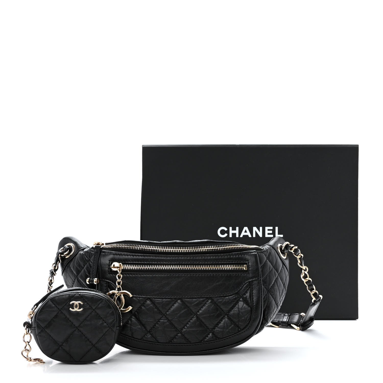 Chanel Aged Calfskin Quilted Waist Bag With Coin Purse Black 15 of 15