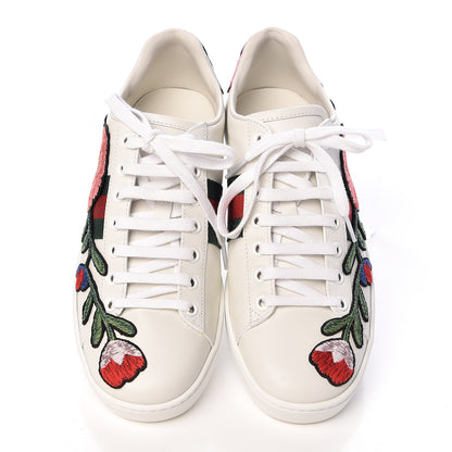 Gucci Calfskin Web Floral Embroidered Womens Ace Sneakers 37.5 White 6 of 12