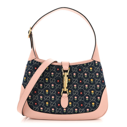 Gucci New Denim GG Monogram Calfskin Love Parade Small Jackie 1961 Hobo Light Pink 1 of 10