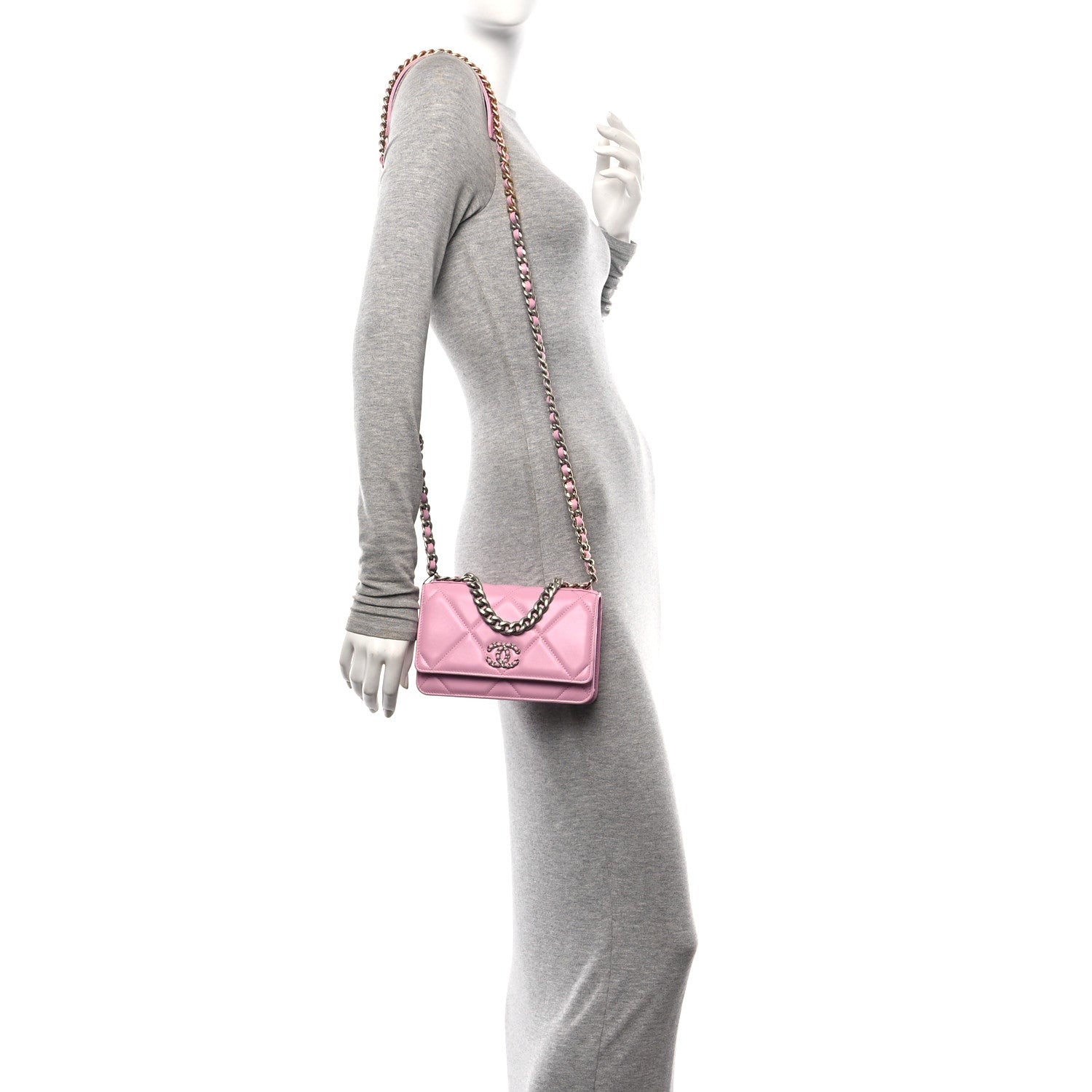 Chanel Lambskin Quilted Chanel 19 Wallet On Chain WOC Pink 2 of 12