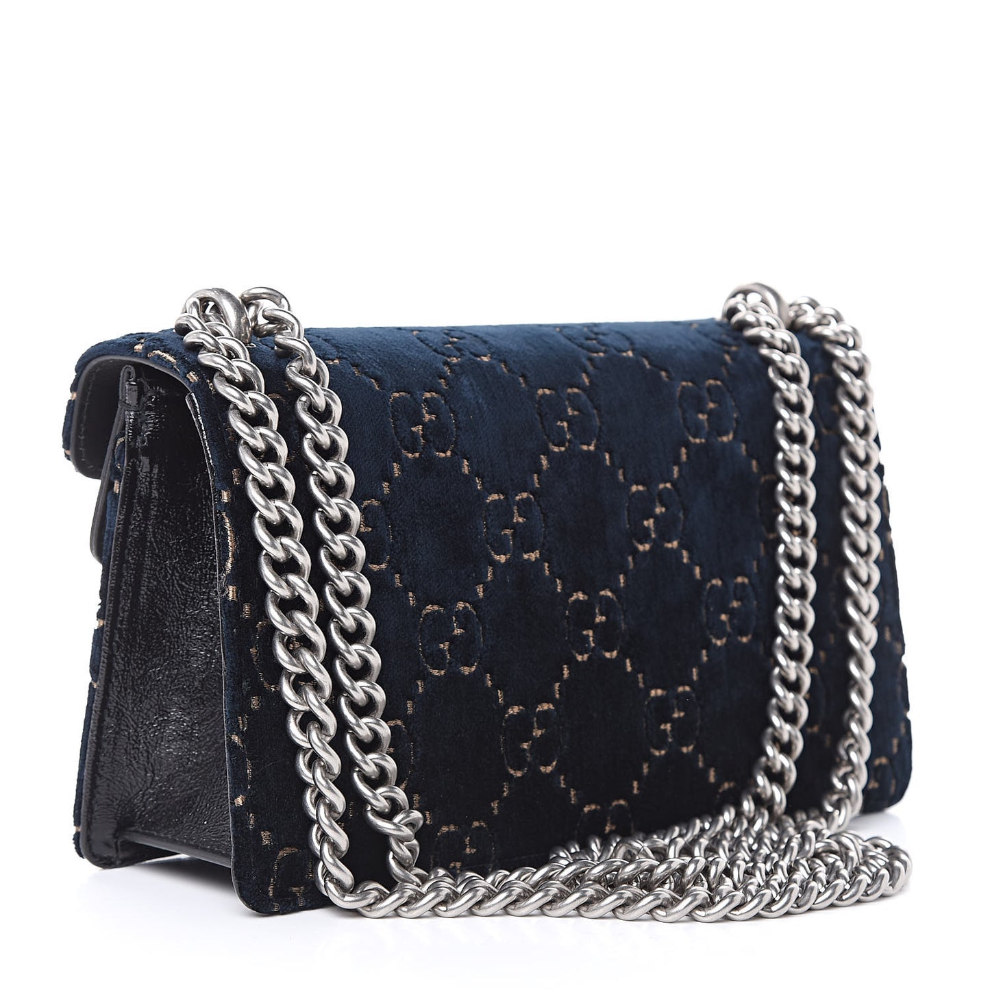 Velvet Skipper Crystal GG Monogram Small Dionysus Shoulder Bag Blue Beige Black