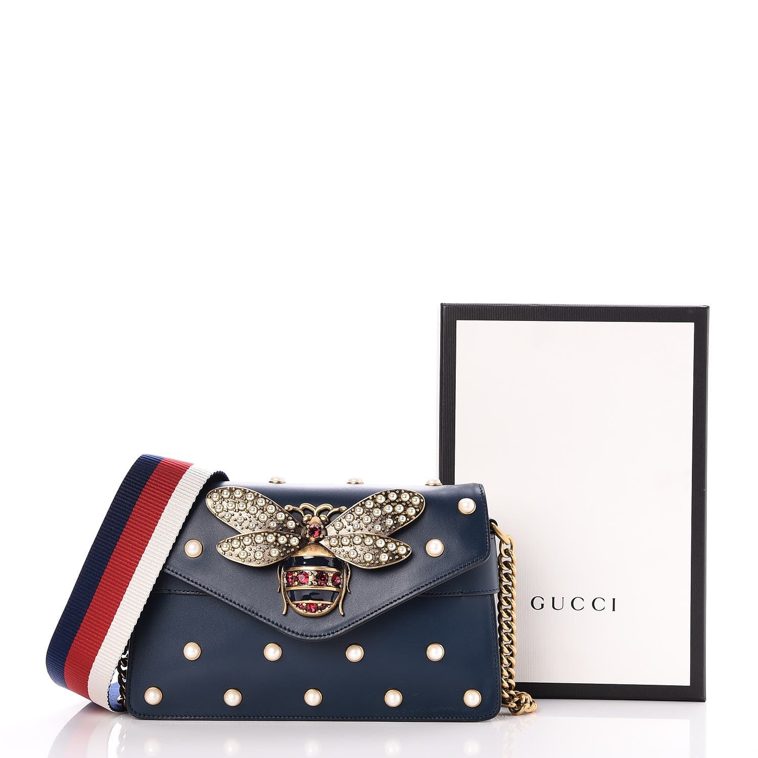 Gucci Nappa Pearl Studded Mini Queen Margaret Broadway Shoulder Bag Blue Agata 9 of 9