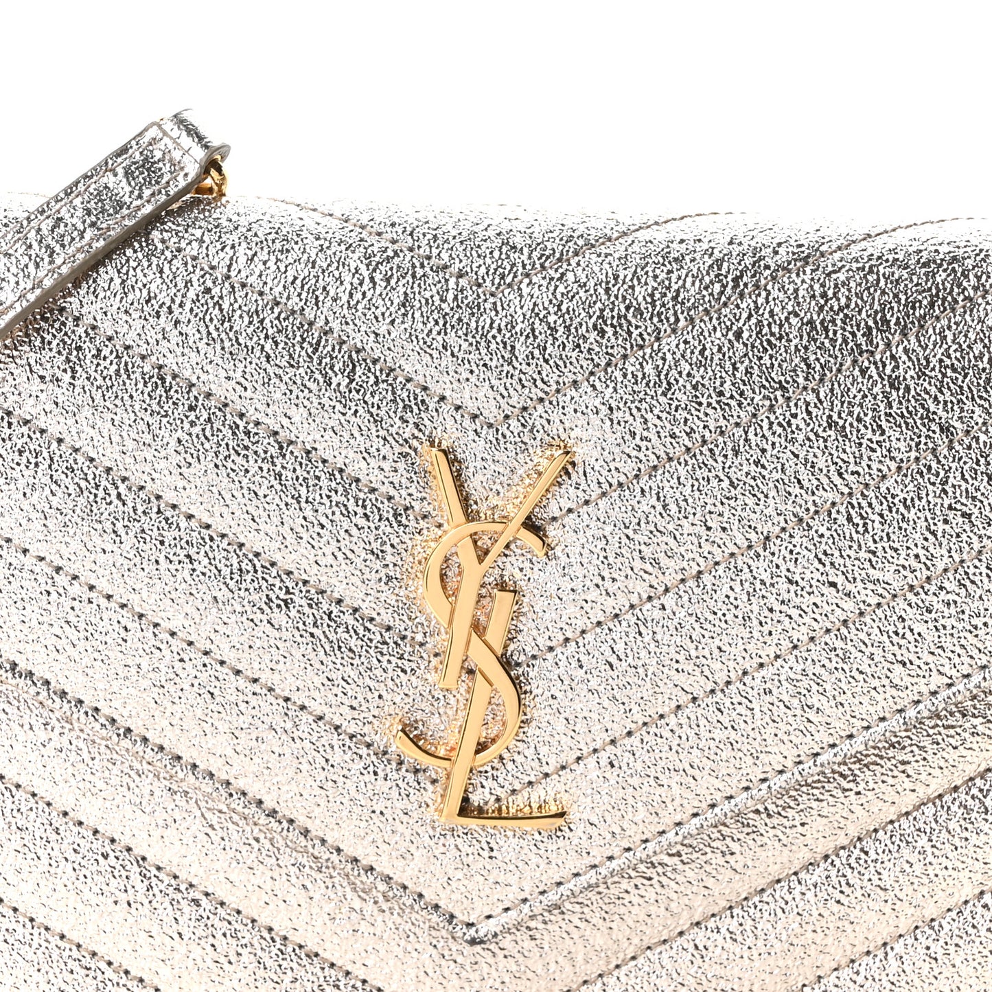 Metallic Crackled Calfskin Matelasse Chevron Monogram Envelope Chain Wallet Gold