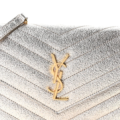 Saint Laurent Metallic Crackled Calfskin Matelasse Chevron Monogram Envelope Chain Wallet Gold 8 of 11