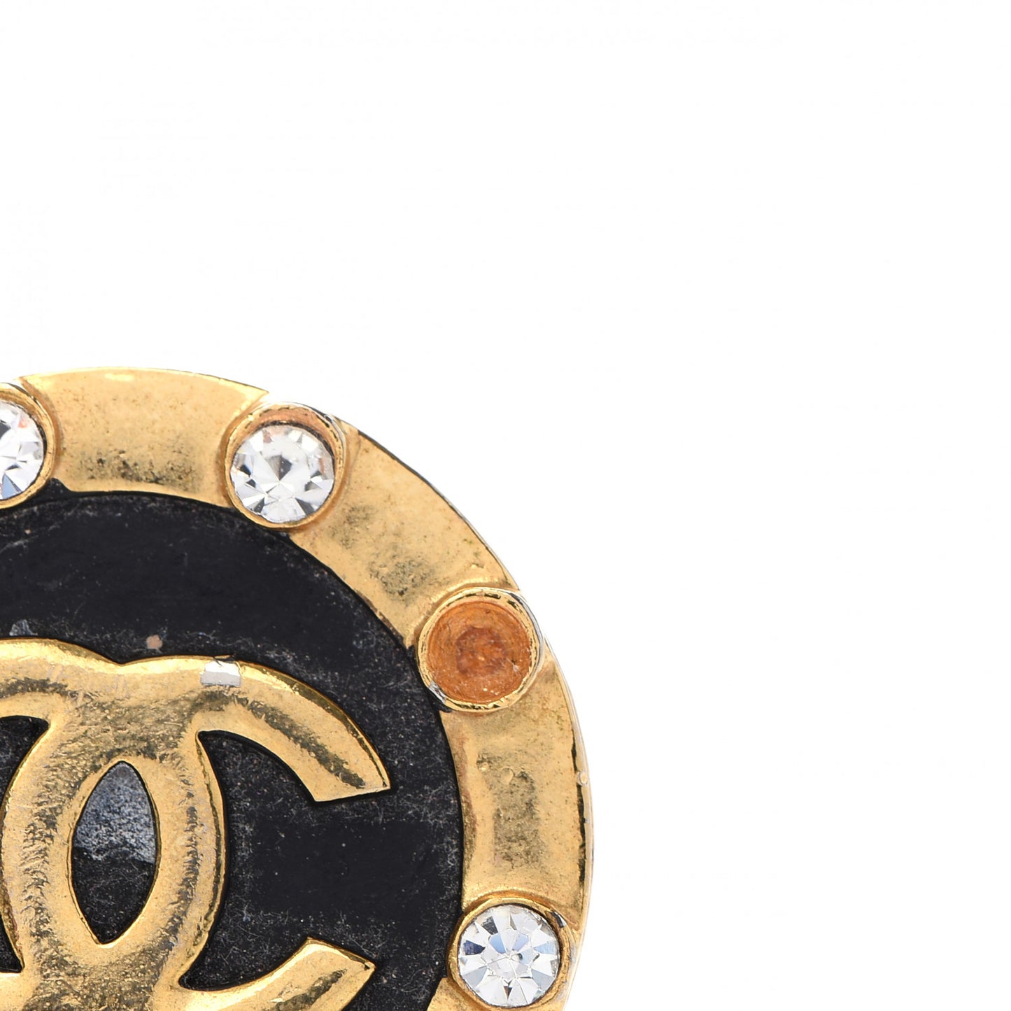 Crystal CC Round Clip On Earrings Black Gold