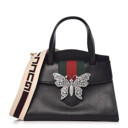 Gucci Grained Calfskin Web Crystal Butterfly Stripe Medium Totem Top Handle Bag Black 1 of 13