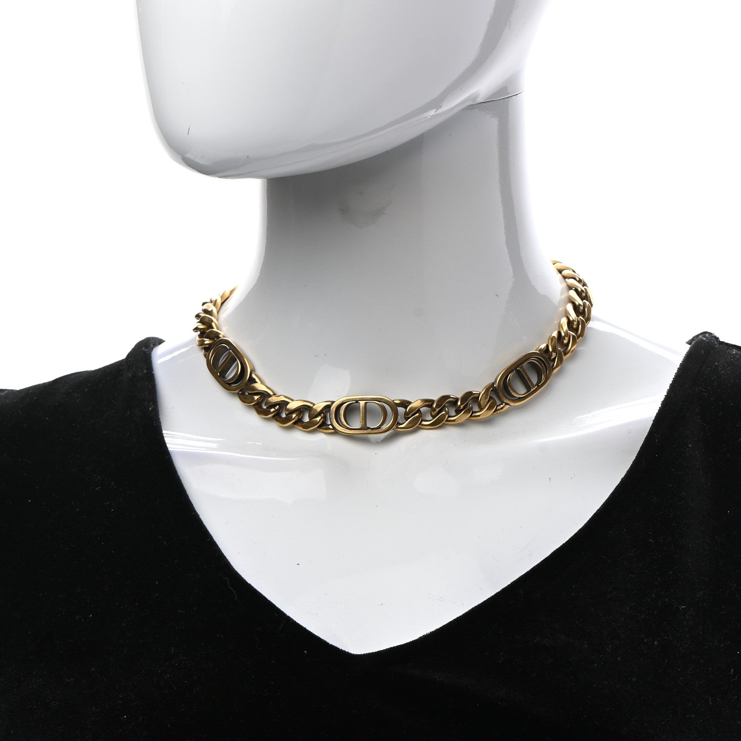Christian Dior Metal Chain Choker Necklace Gold 2 of 7
