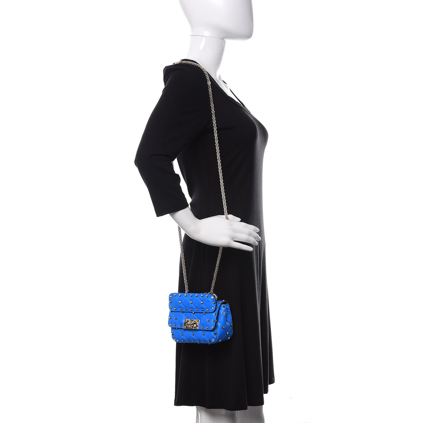 Calfskin Micro Rockstud Spike Shoulder Bag Blue Fluo