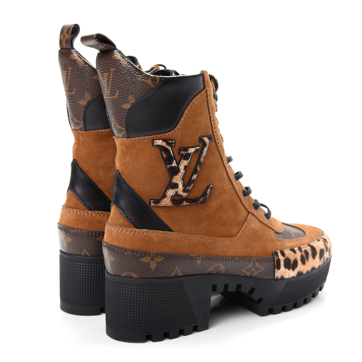 Suede Calfskin Monogram Laureate Platform Desert Boots 37.5 Cognac