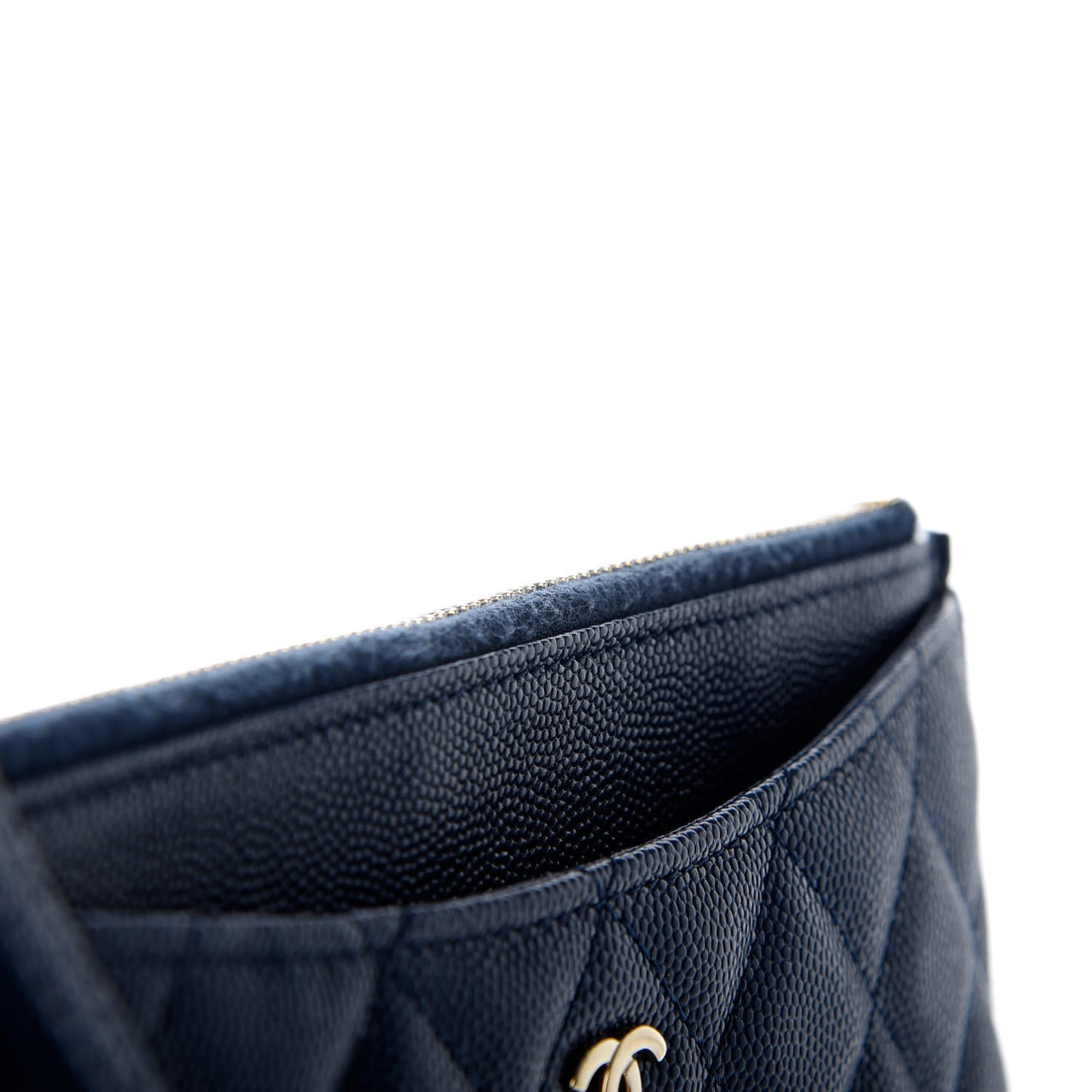 Iridescent Caviar Quilted Classic Zip Pouch Navy