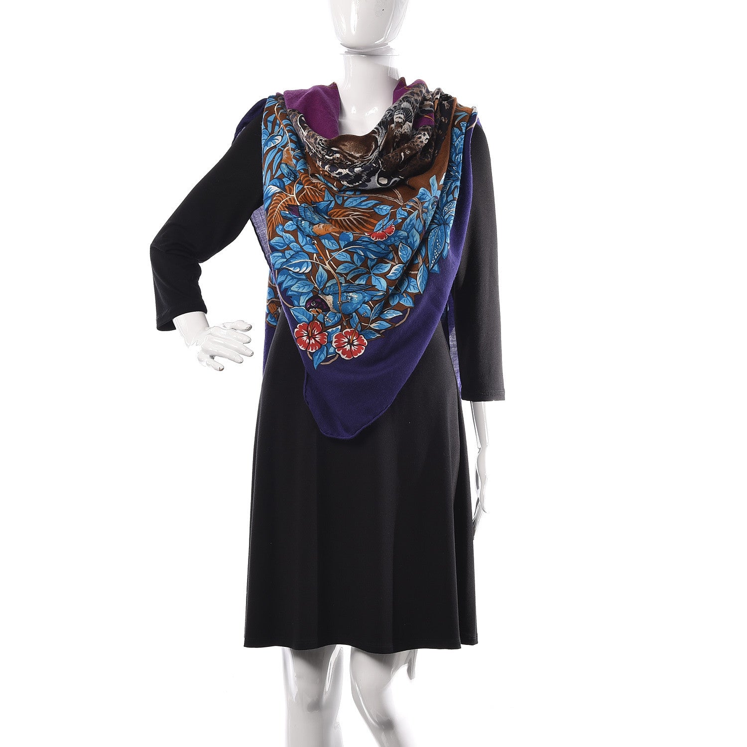 Hermes Cashmere Silk Jungle Love Shawl 140 Indigo Prune Bleu 2 of 4