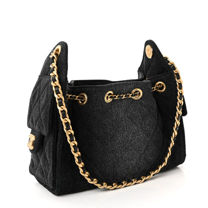 Chanel Washed Denim Quilted Mini Chanel 25 Handbag Black 3 of 11