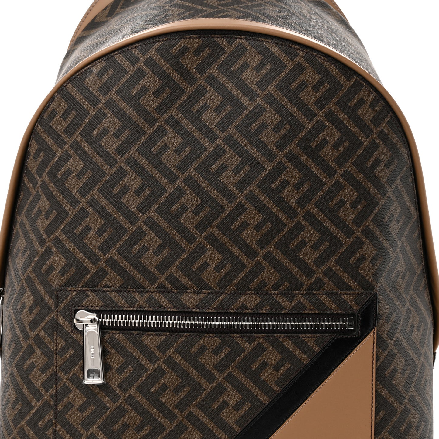 Glazed Fabric Vitello King FF 1974 Diagonal Medium Chiodo Backpack Tobacco Moro Sand Black