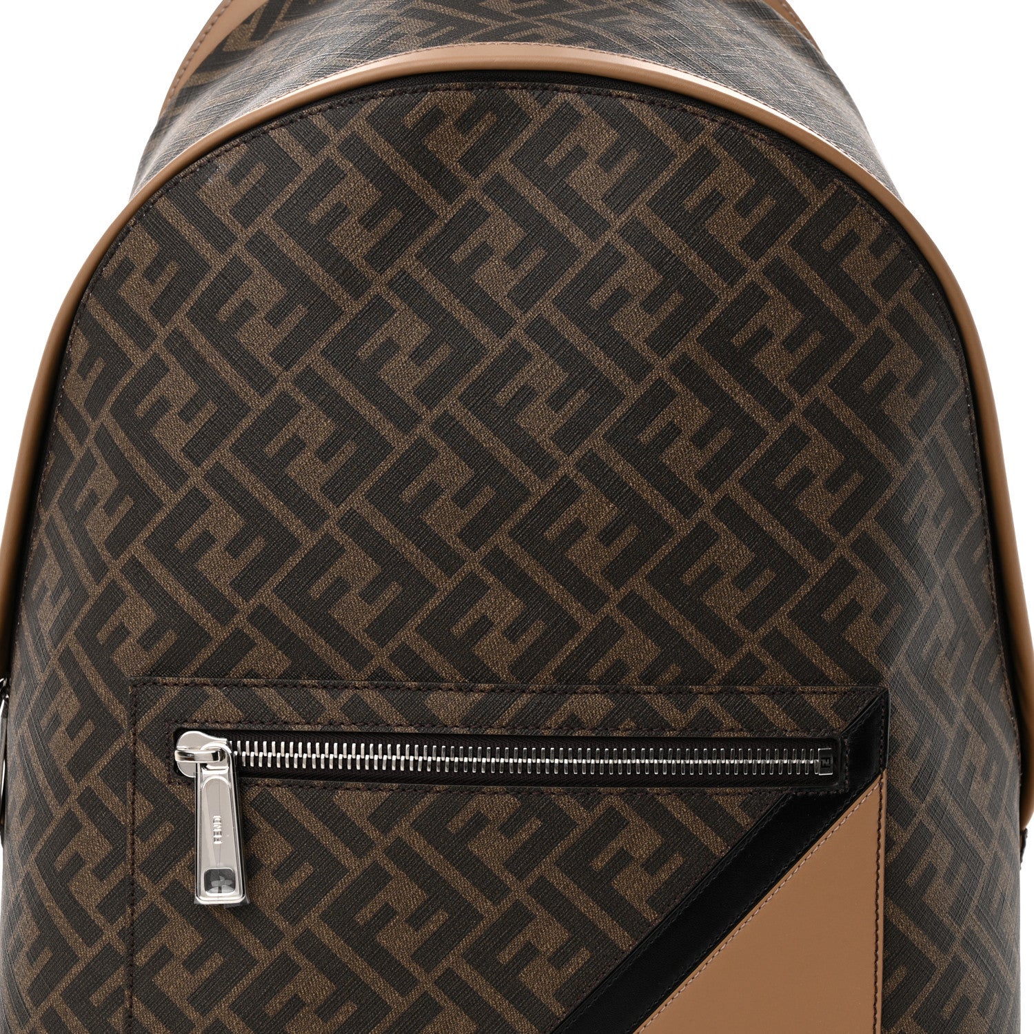 Fendi Glazed Fabric Vitello King FF 1974 Diagonal Medium Chiodo Backpack Tobacco Moro Sand Black 7 of 11