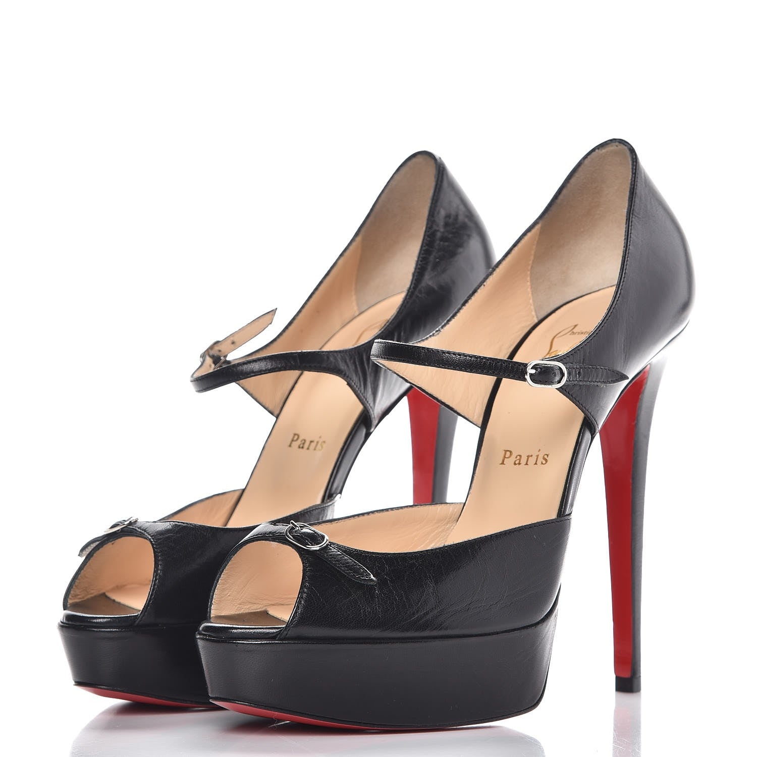 Christian Louboutin Calfskin 150 Peep Toe Platform Pumps 39 Black 3 of 10