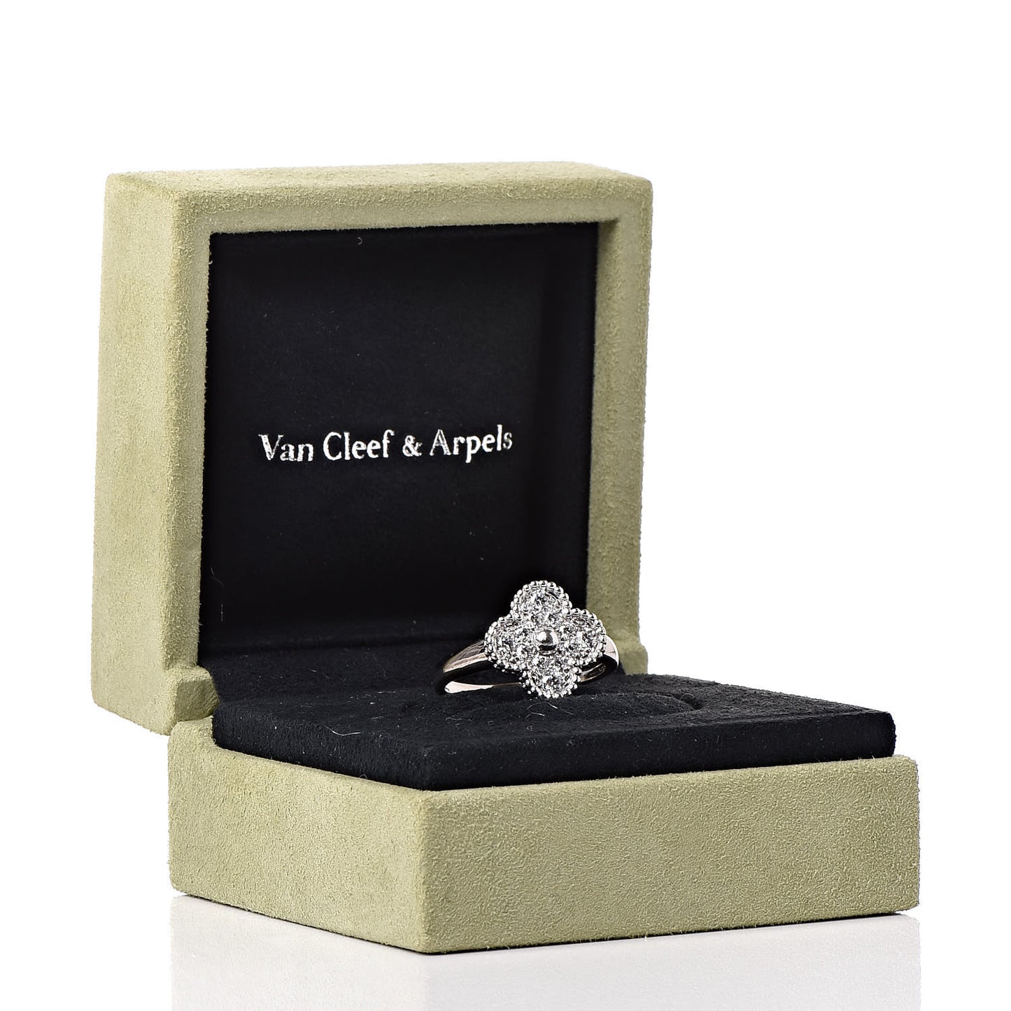 18K White Gold Diamond Vintage Alhambra Ring 60 9