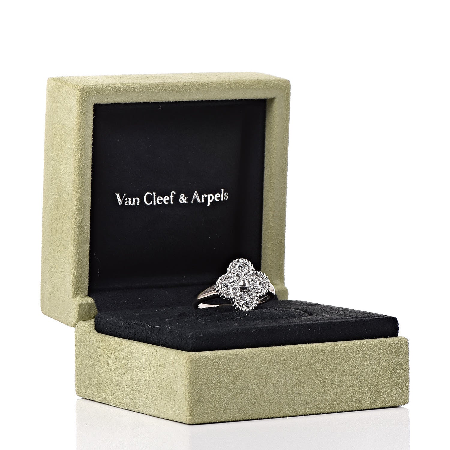 Van Cleef & Arpels 18K White Gold Diamond Vintage Alhambra Ring 60 9 11 of 11