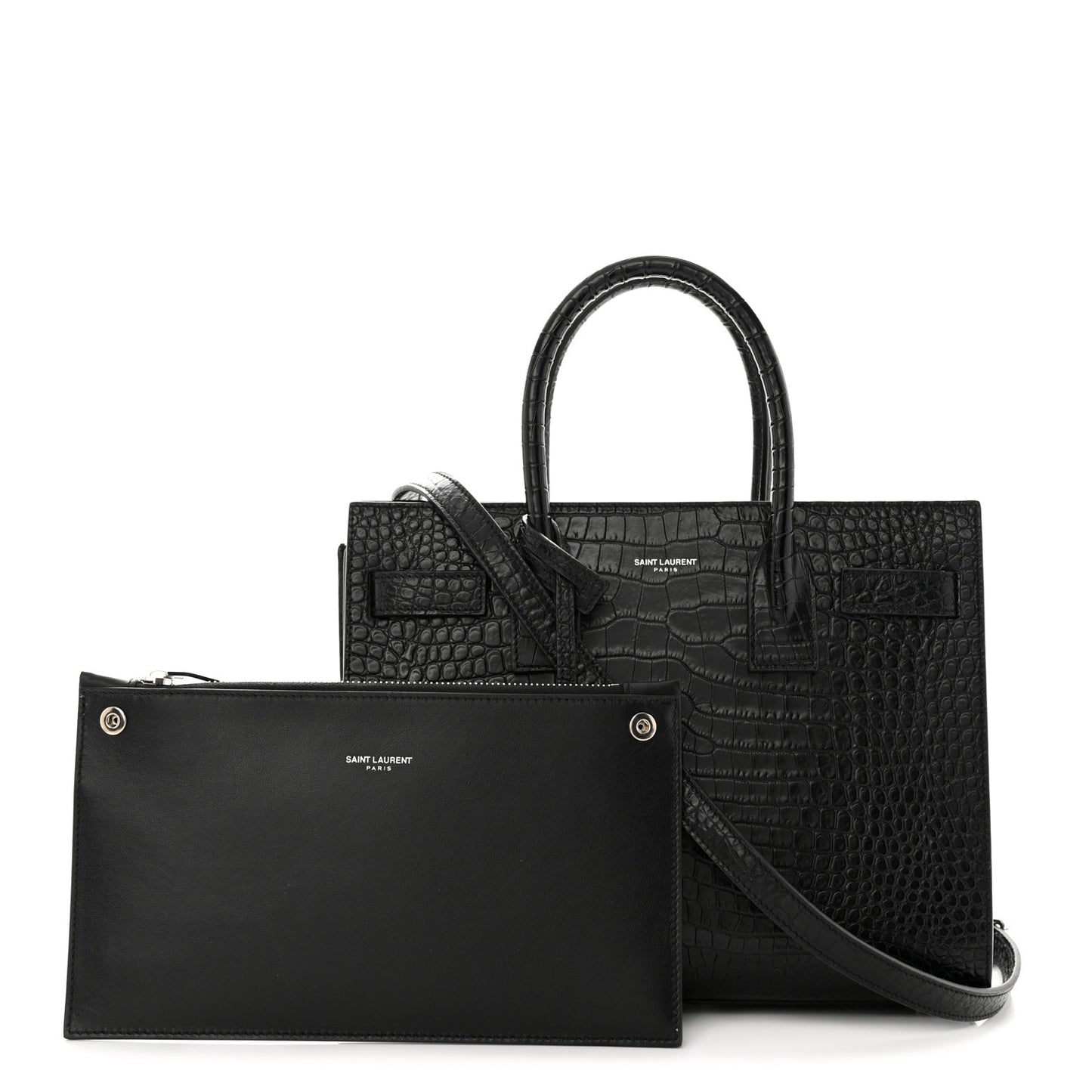 Calfskin Crocodile Embossed Baby Sac De Jour Black