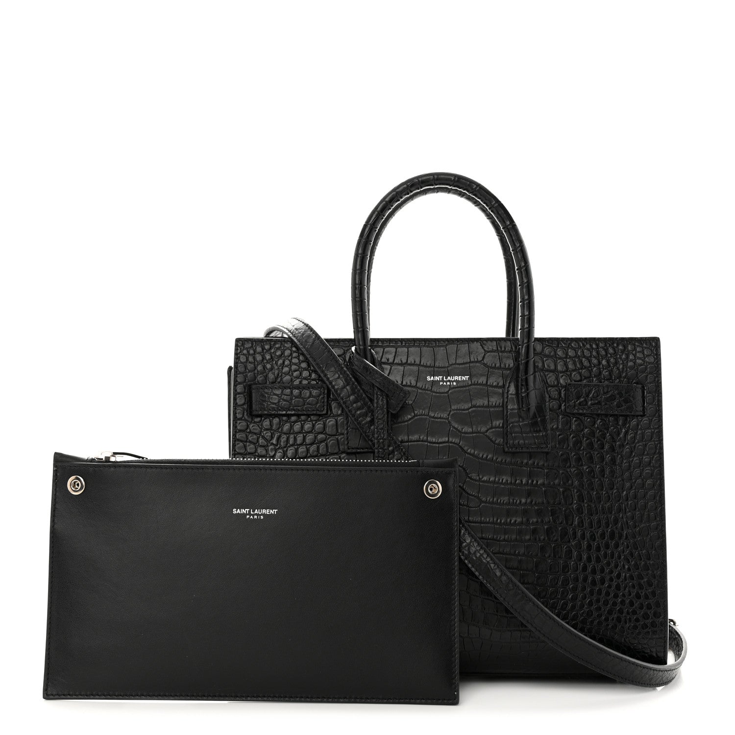 Saint Laurent Calfskin Crocodile Embossed Baby Sac De Jour Black 1 of 15