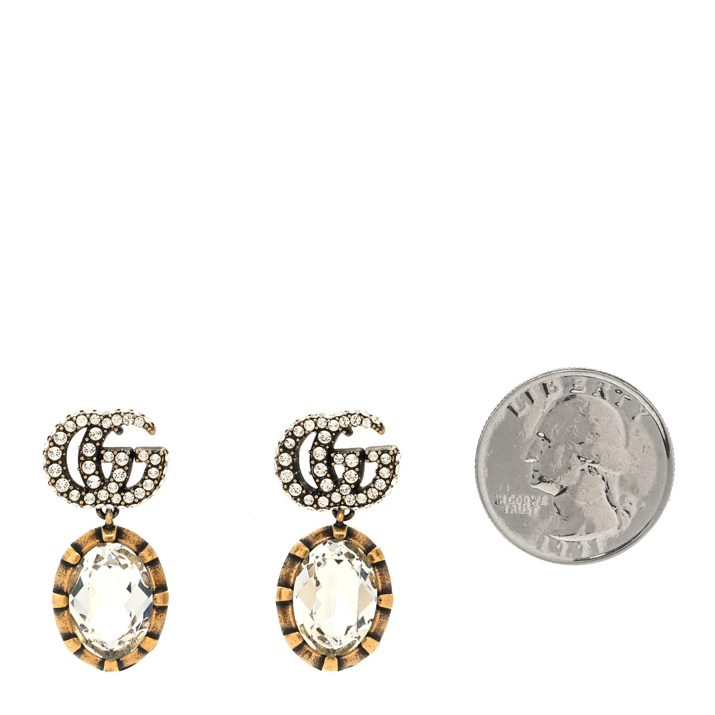 Metal Crystal Double G Drop Earrings Aged Gold