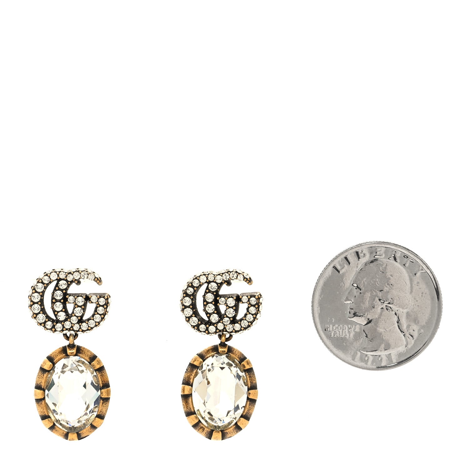 Gucci Metal Crystal Double G Drop Earrings Aged Gold 2 of 4