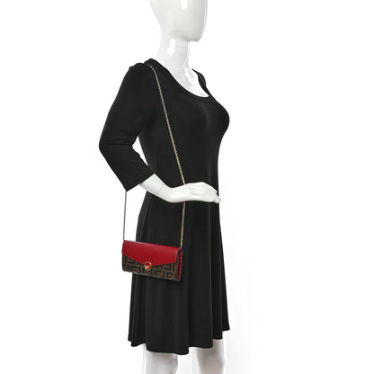 Fendi Vitello Cruise F is Fendi Bi-Color FF 1974 Embossed Continental Envelope Wallet On Chain Maya Black Fragola 2 of 10