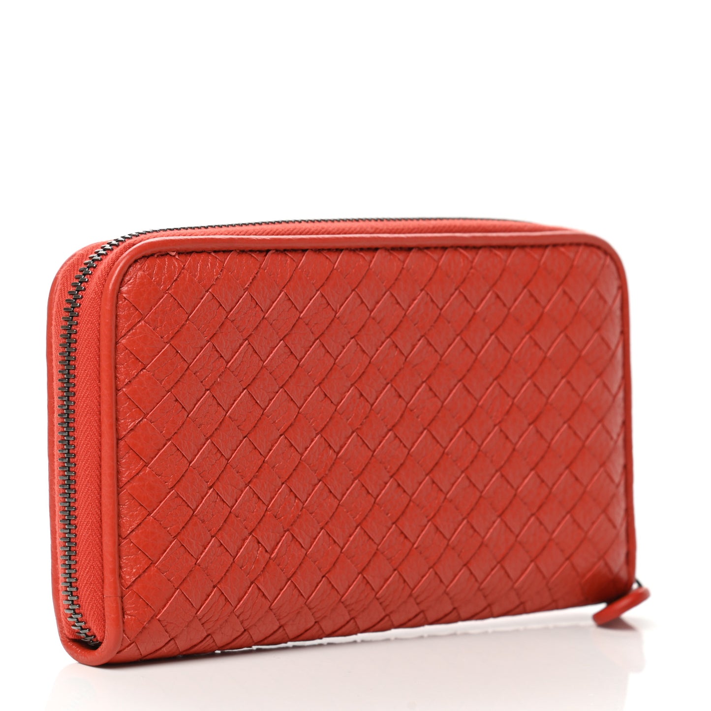 Goatskin Intrecciato Zip Around Wallet Orange