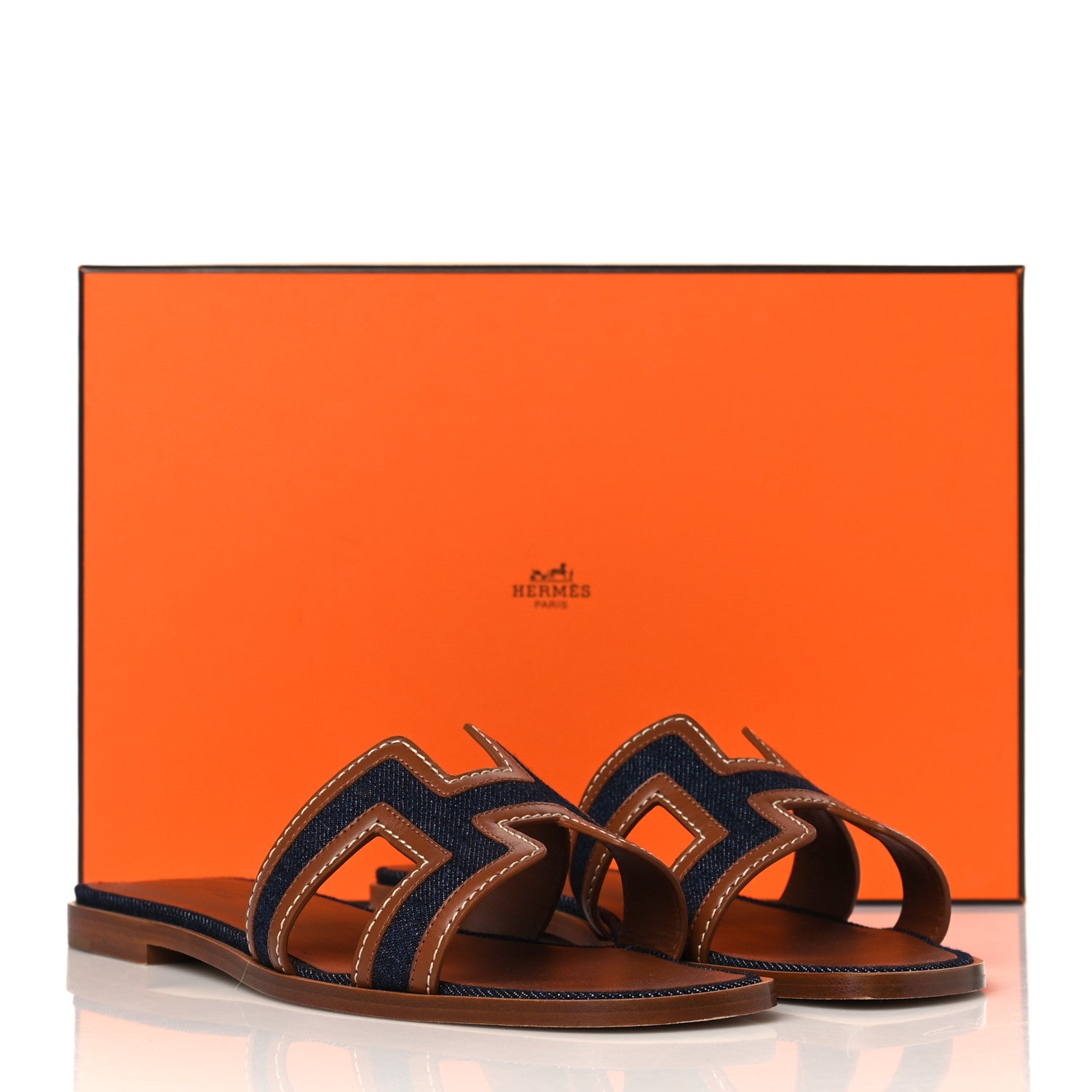 Hermes Calfskin Denim Oran Sandals 39 Bleu Brut Gold 9 of 9