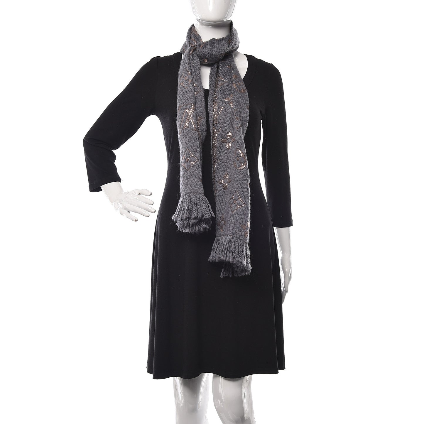 Wool Silk Logomania Shine Scarf Gris