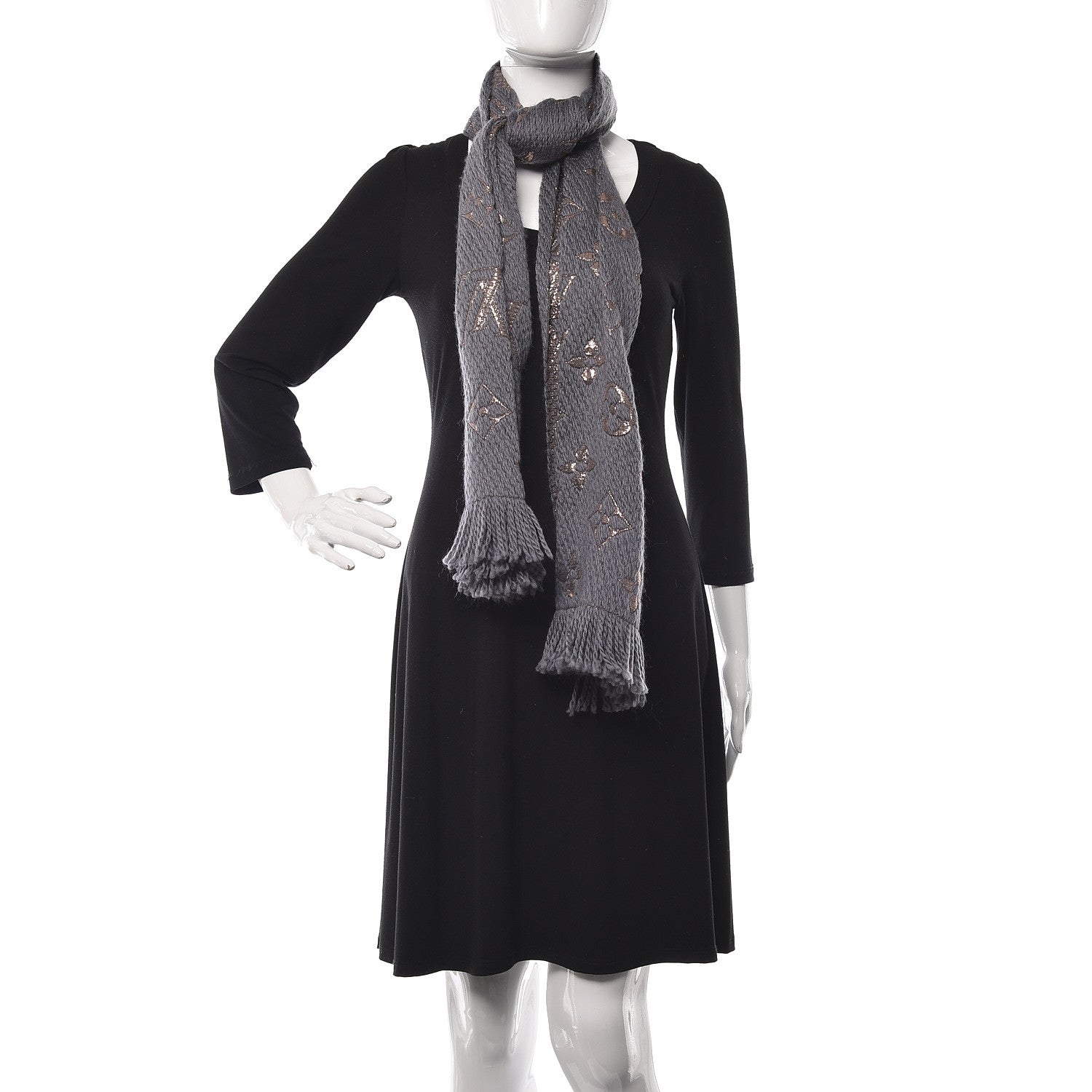 Louis Vuitton Wool Silk Logomania Shine Scarf Gris 2 of 5