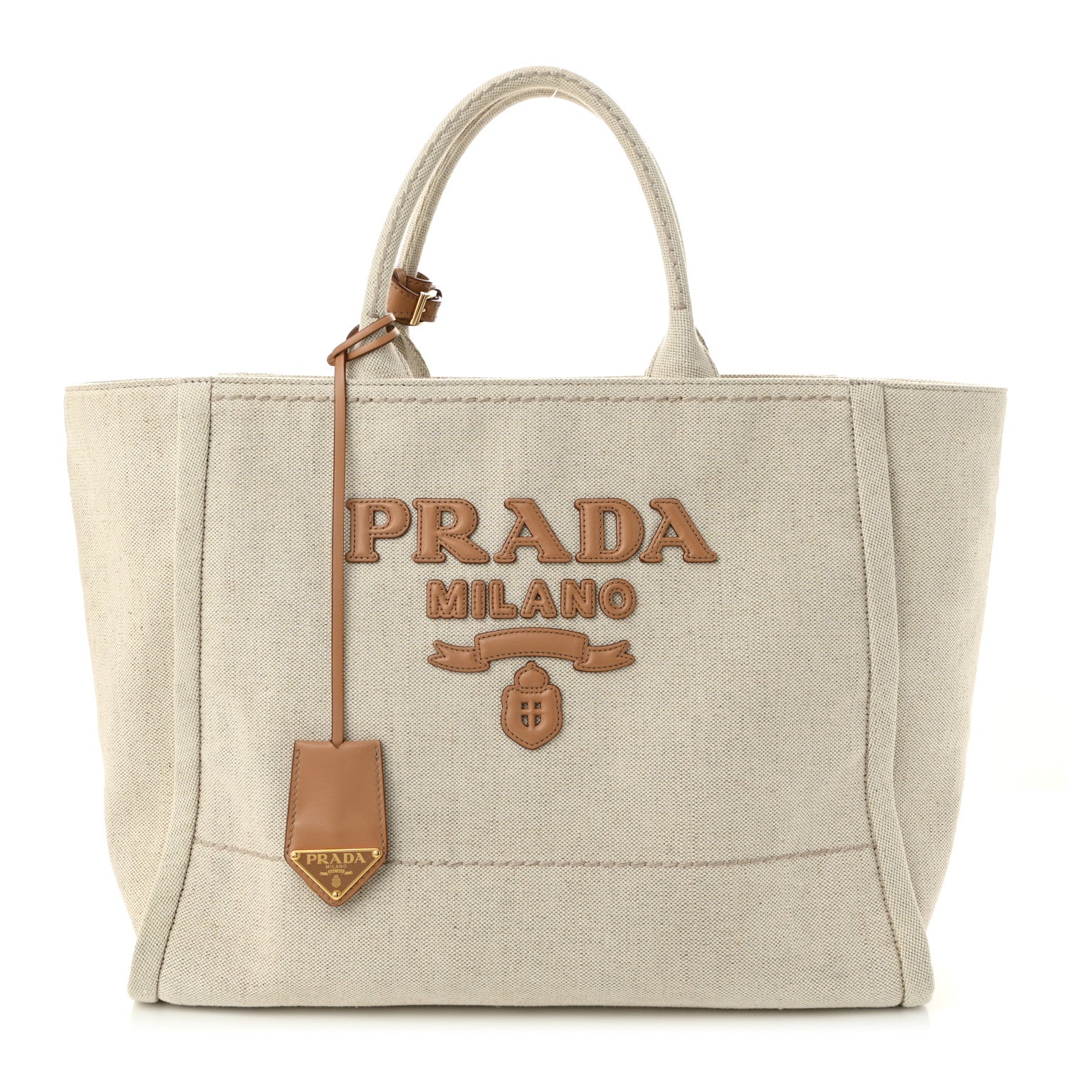 Prada Linen Vitello Large Logo Tote Natural 1 of 10