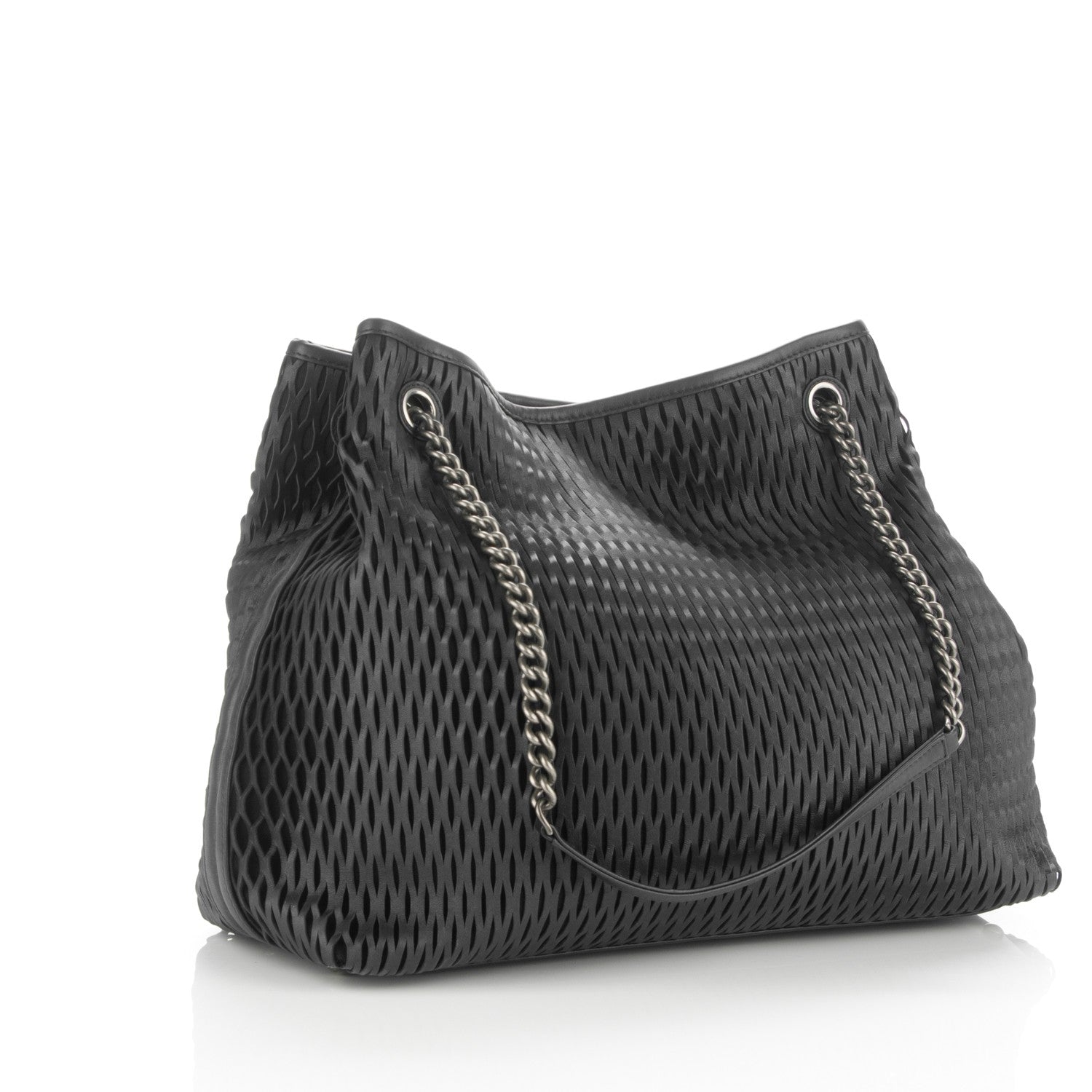 Chanel Calfskin Laser Cut Perforated CC Tote Black 3 of 6