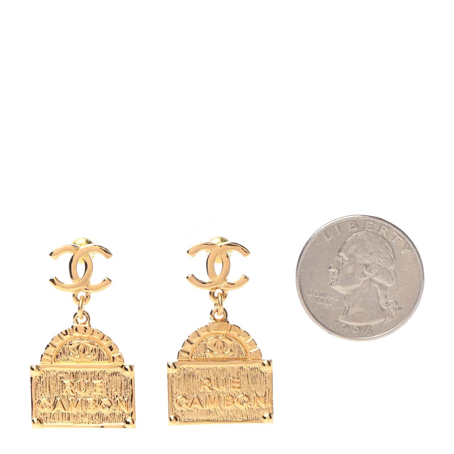 Metal CC Rue Cambon Drop Earrings Gold